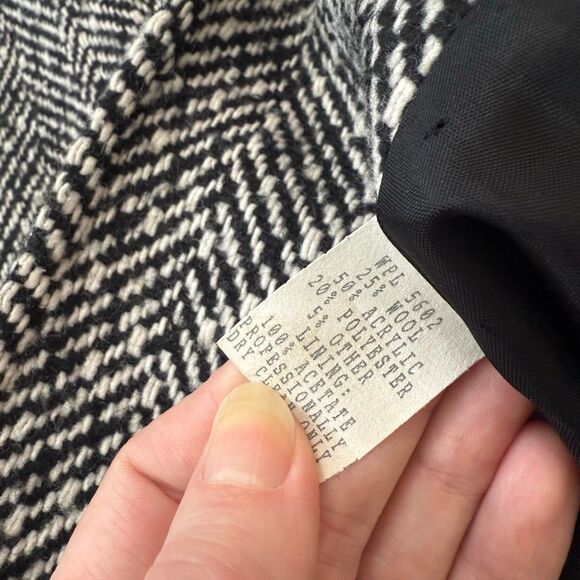 Mark Reed Black Wool Houndstooth Fishbone Trench Coat Large 14P - Picture 4 of 6